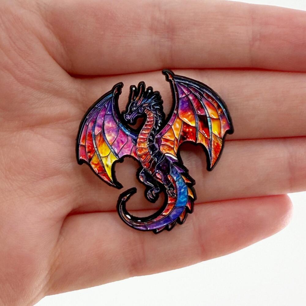 Stained Glass Dragon Soft Enamel Pin